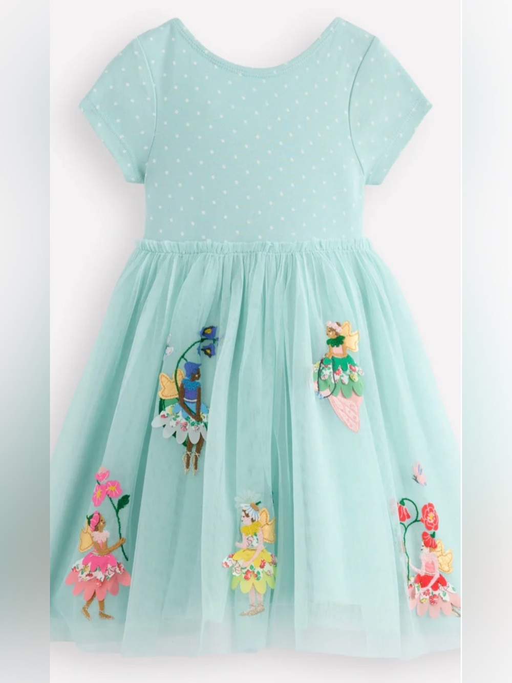 Mini Boden Mint Green Girls' Tee with Subtle Dot Pattern